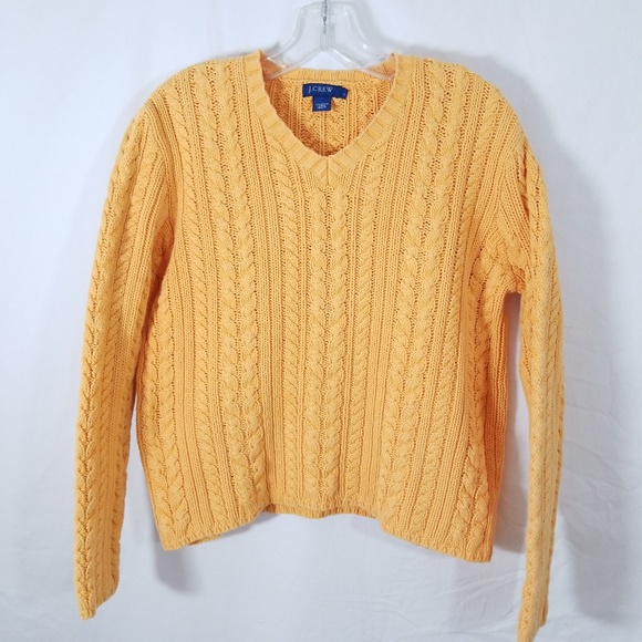 J. Crew Sweaters - J Crew Mustard Yellow V-neck Cable Knit Sweater